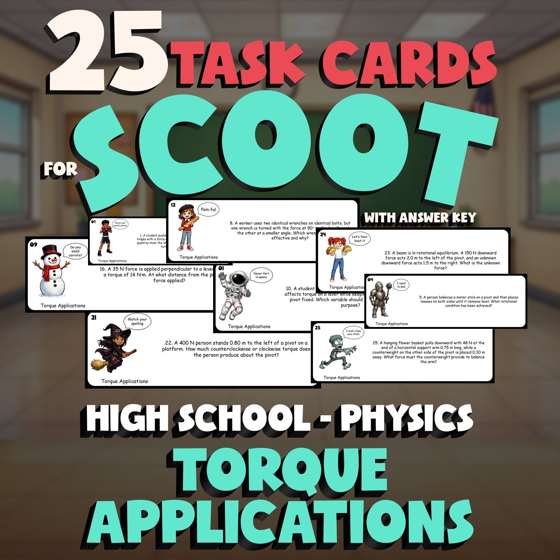 Torque Applications SCOOT TASK CARDS Science Game - No Prep Physics Review