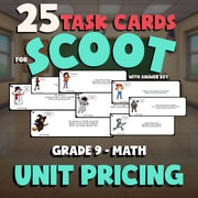 Unit Pricing SCOOT TASK CARDS Math Game - No Prep Grade 9 Review Activity
