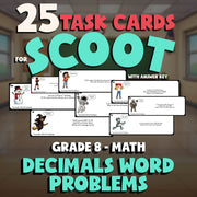 Decimals Word Problems SCOOT TASK CARDS Math Game - No Prep Grade 8 Review
