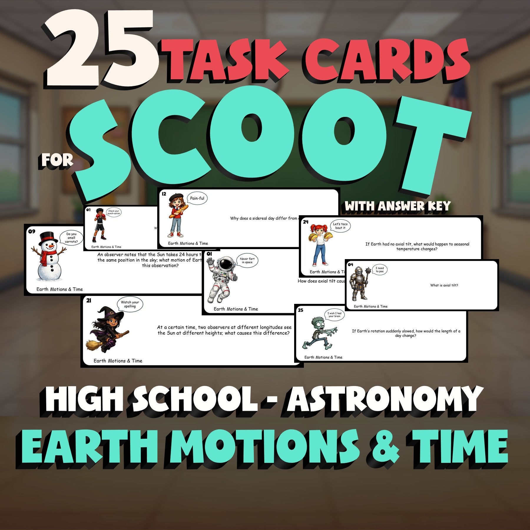 Earth Motions & Time SCOOT TASK CARDS Science Game - No Prep Astronomy Review