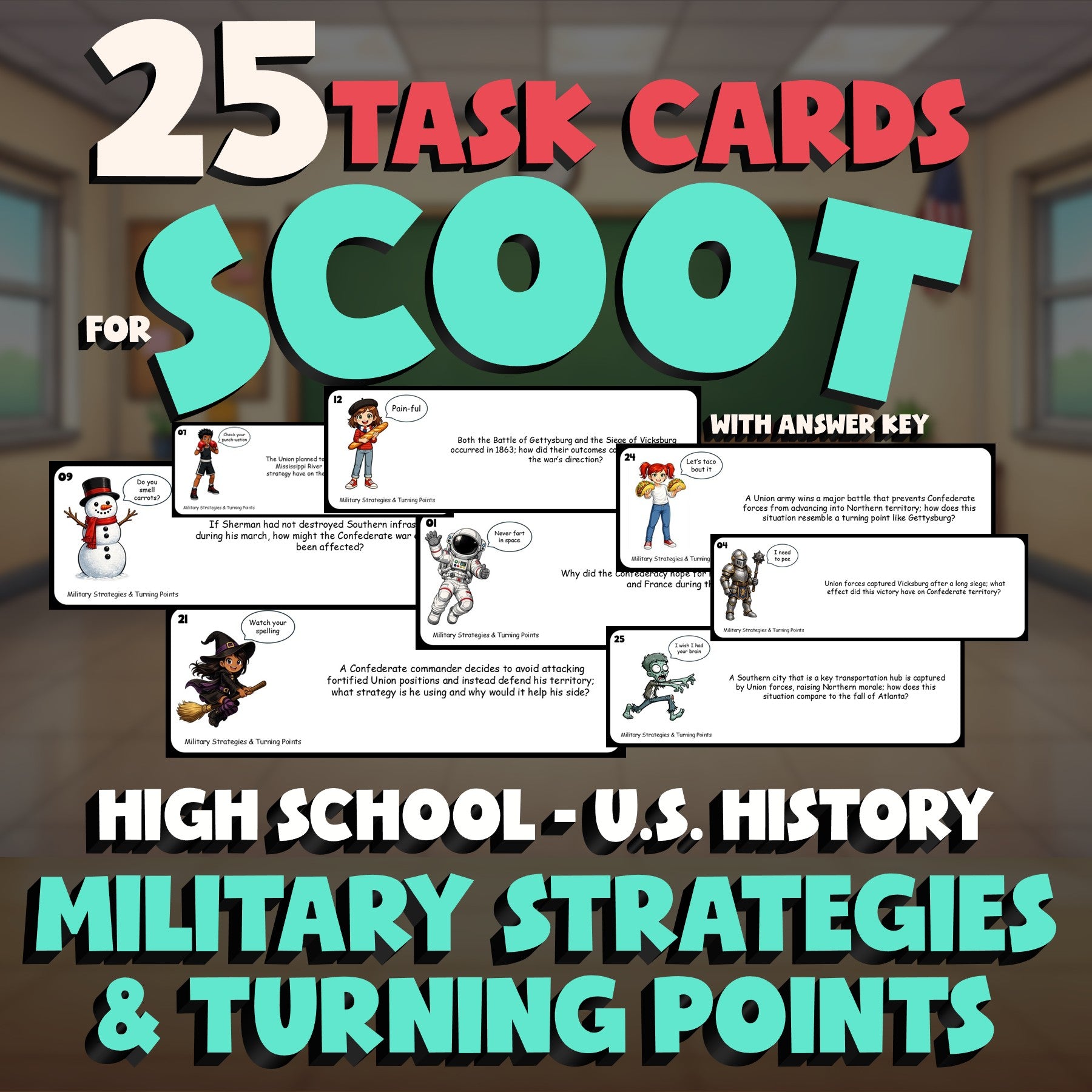 Military Strategies & Turning Points SCOOT TASK CARDS U.S. History Game