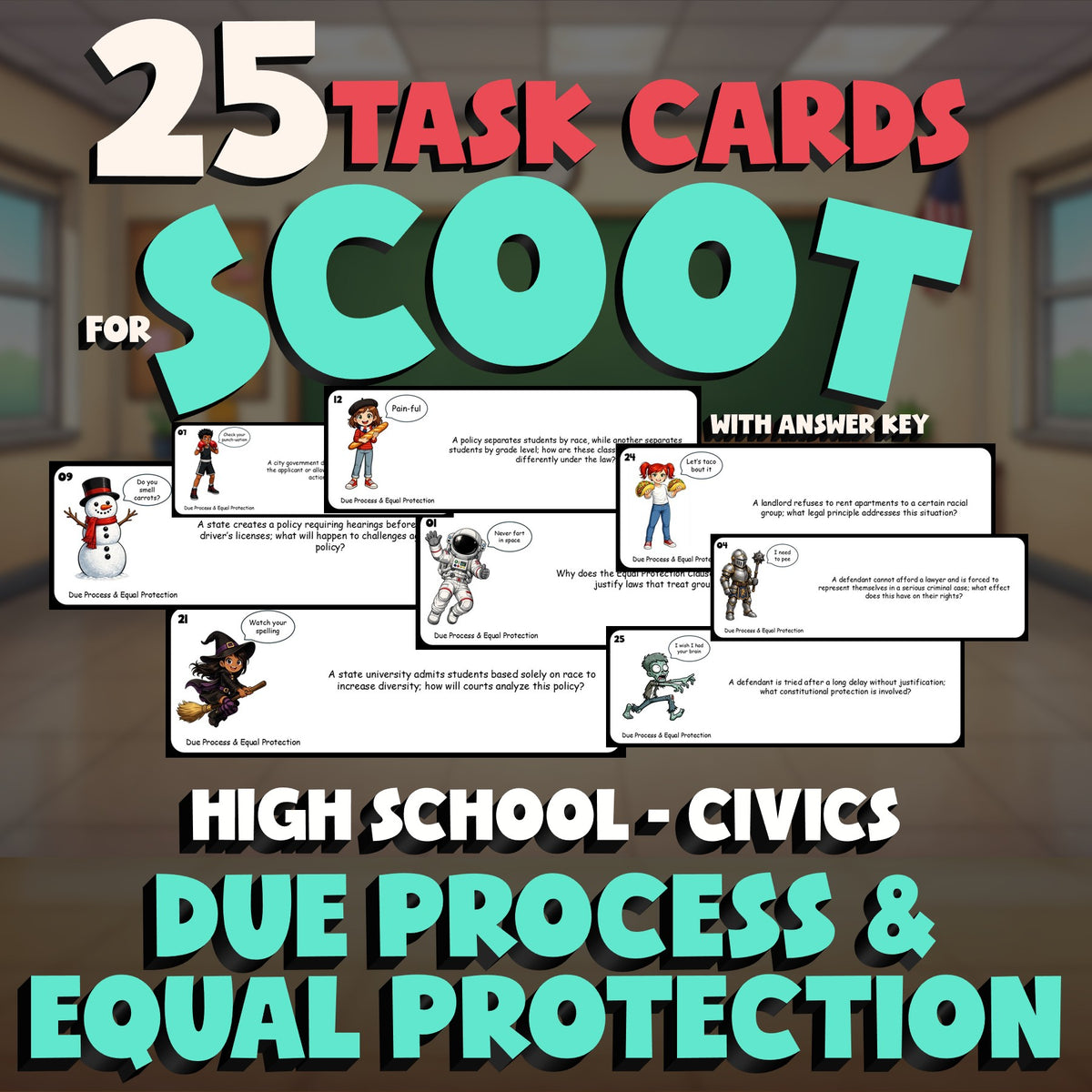 Due Process & Equal Protection SCOOT TASK CARDS Civics Game - No Prep Review