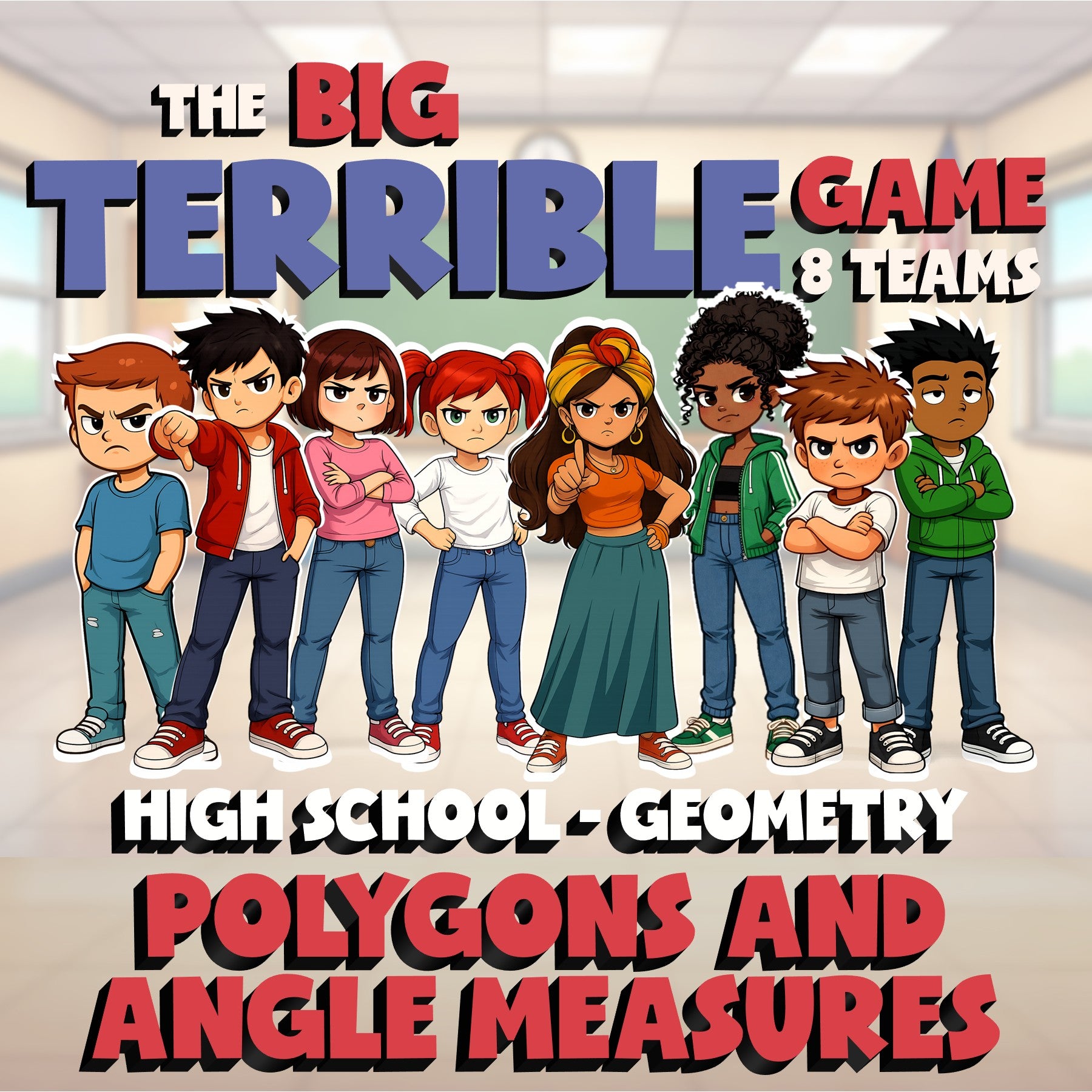 Polygons and Angle Measures BIG TERRIBLE GAME - No Prep Geometry Math Review