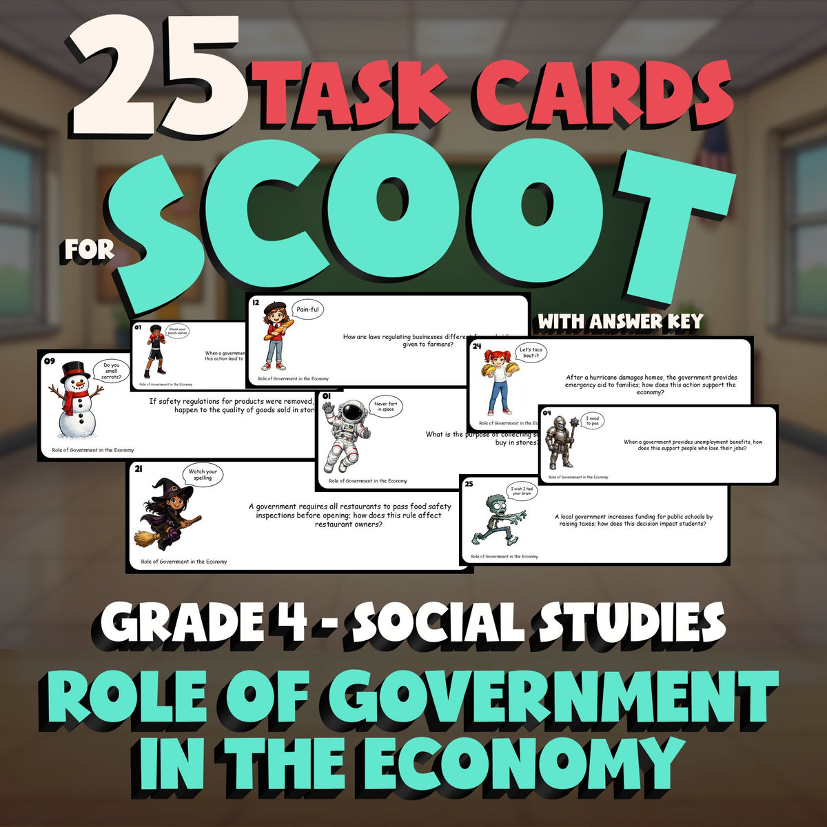 Role of Government in the Economy SCOOT TASK CARDS Socials Game - Grade 4