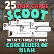 Core Beliefs of Islam SCOOT TASK CARDS Socials Game - No Prep Grade 7 Review