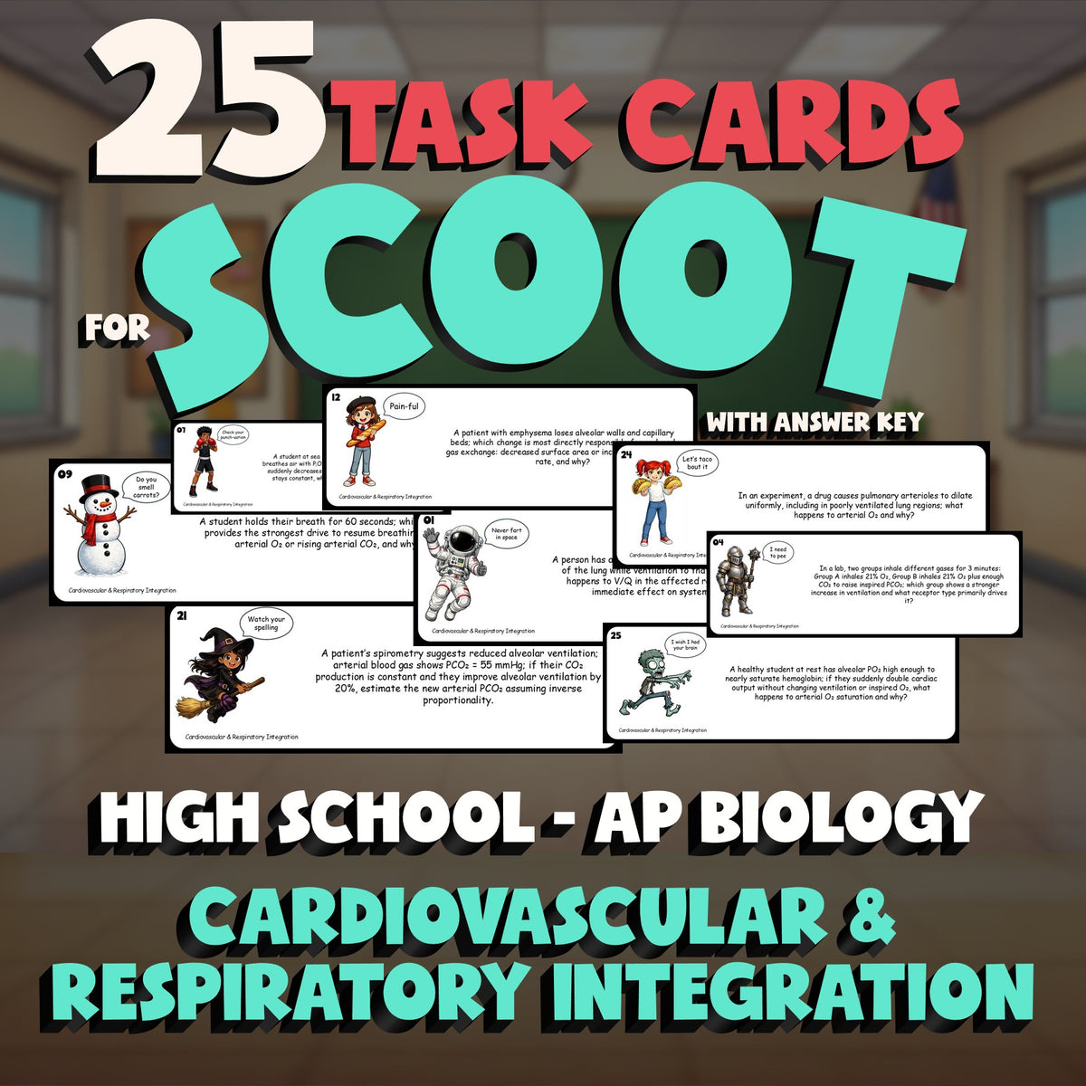 Cardiovascular & Respiratory Integration SCOOT TASK CARDS Game AP Biology