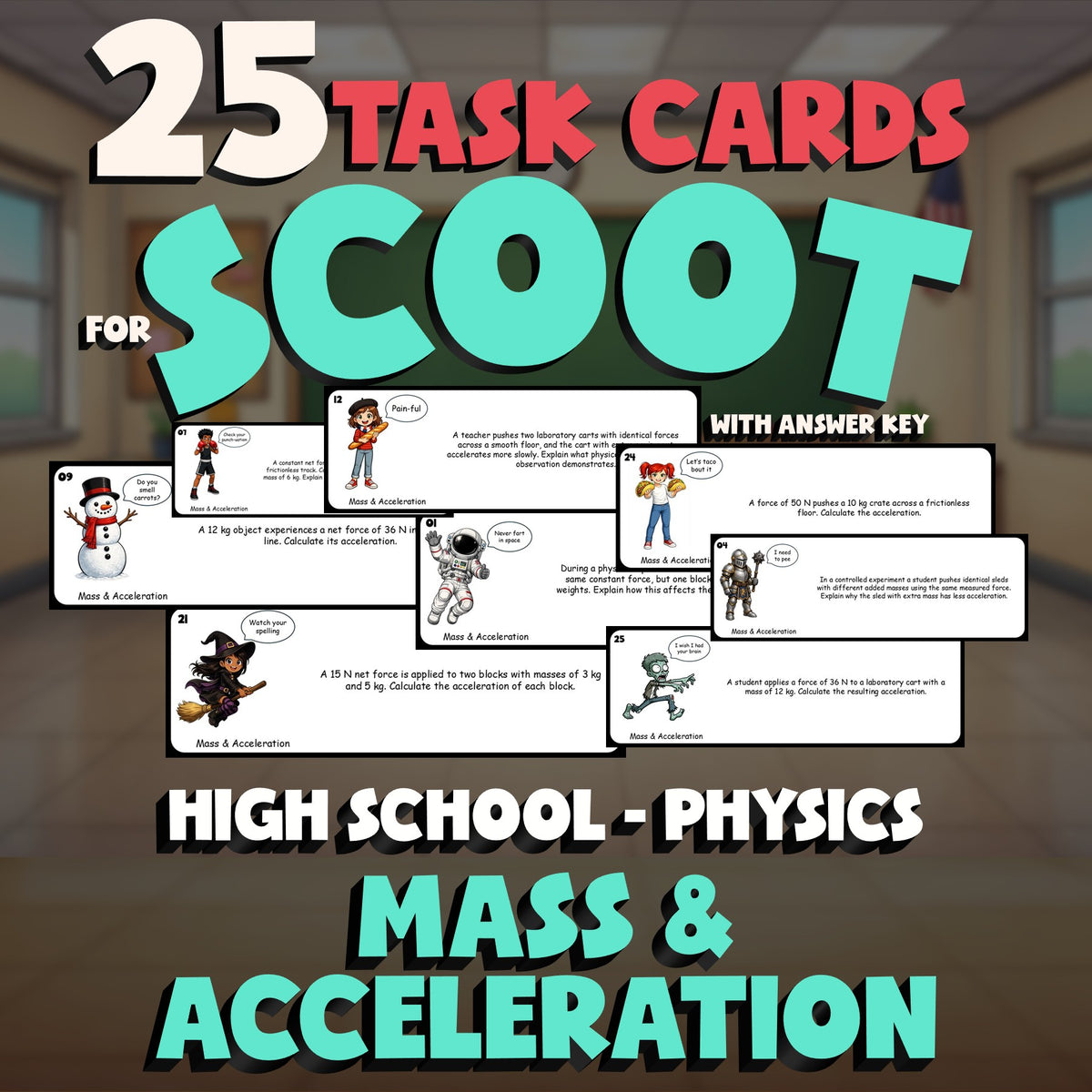 Mass & Acceleration SCOOT TASK CARDS Science Game - No Prep Physics Review