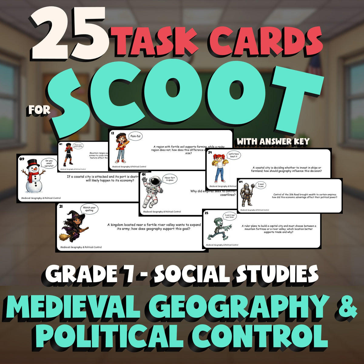 Medieval Geography & Political Control SCOOT TASK CARDS Socials Game - Grade 7