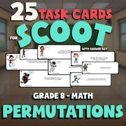 Permutations SCOOT TASK CARDS Math Game - No Prep Grade 8 Review Activity