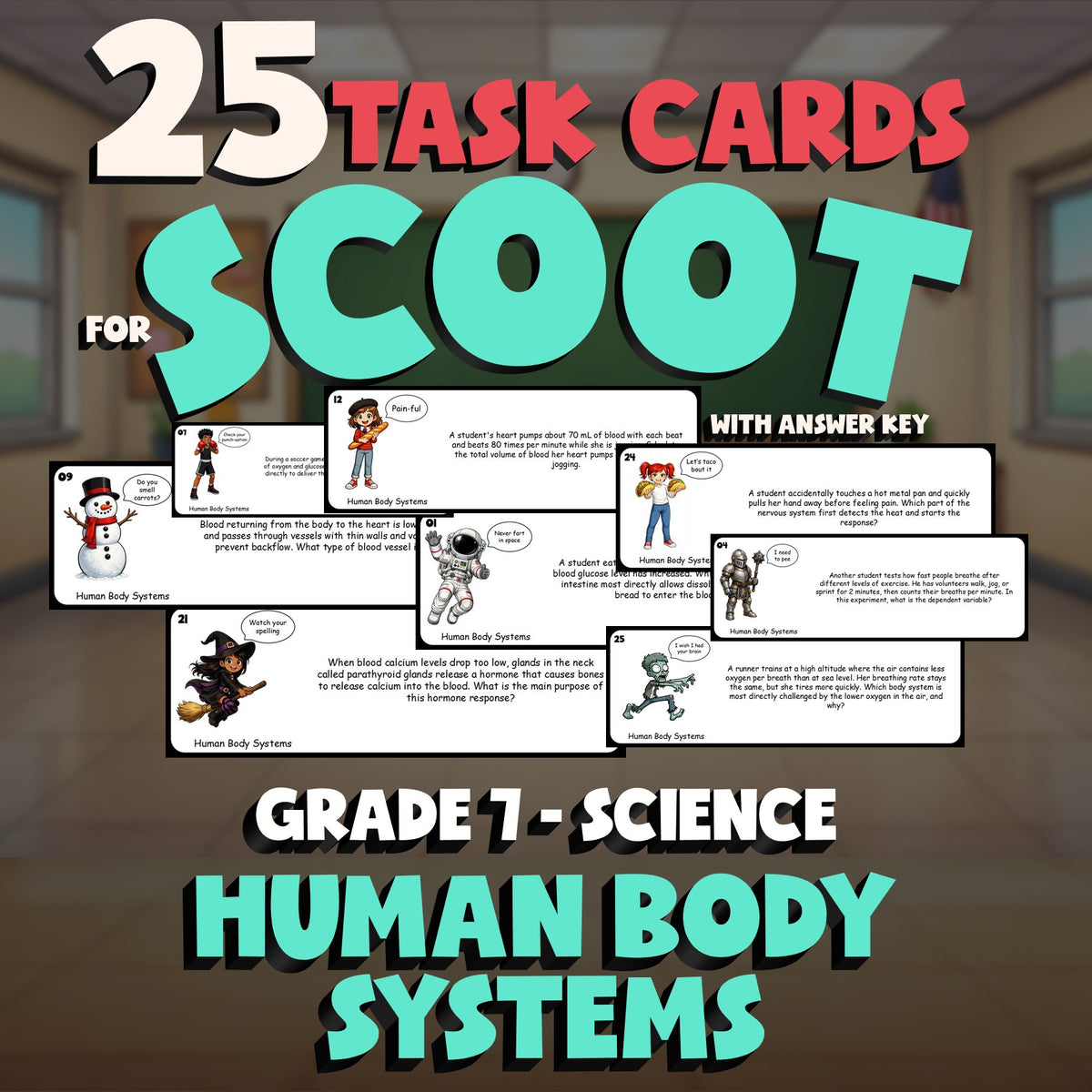 Human Body Systems SCOOT TASK CARDS Science Game - No Prep Grade 7 Review