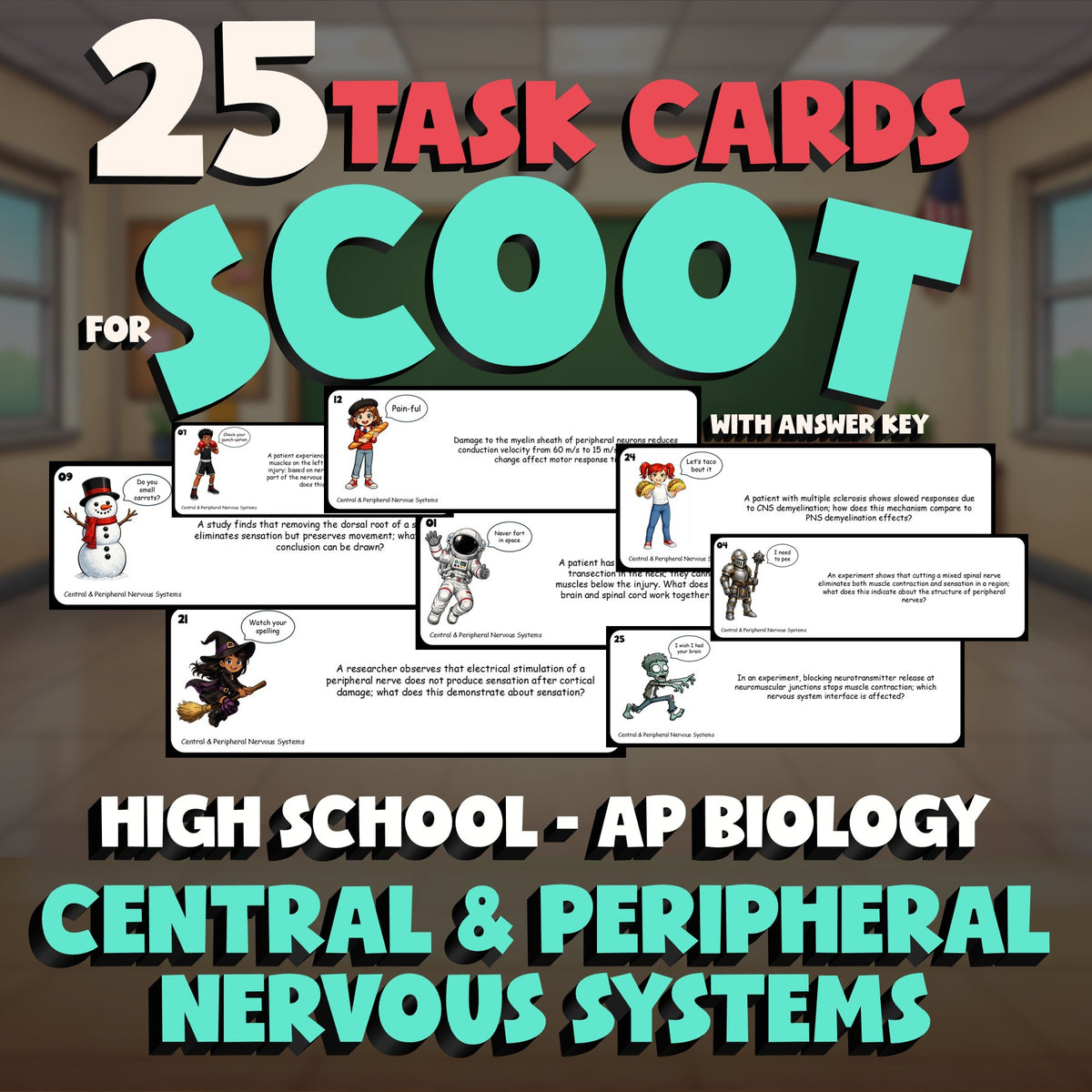 Central & Peripheral Nervous Systems SCOOT TASK CARDS Science Game - AP Biology