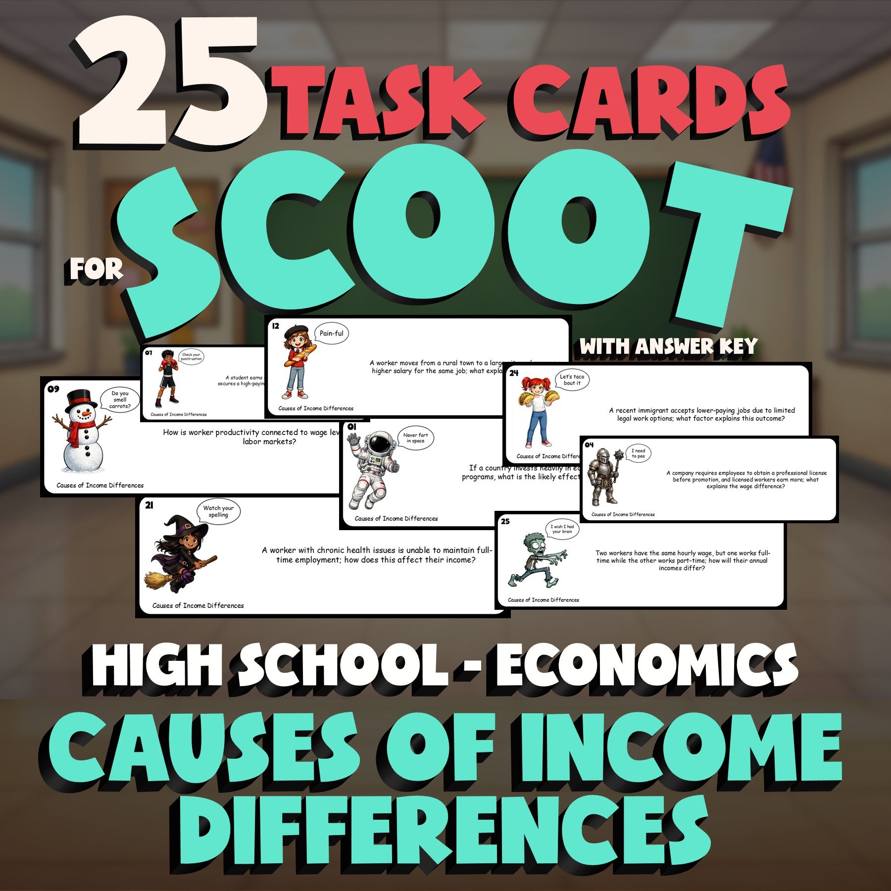 Causes of Income Differences SCOOT TASK CARDS Economics Game - No Prep Review