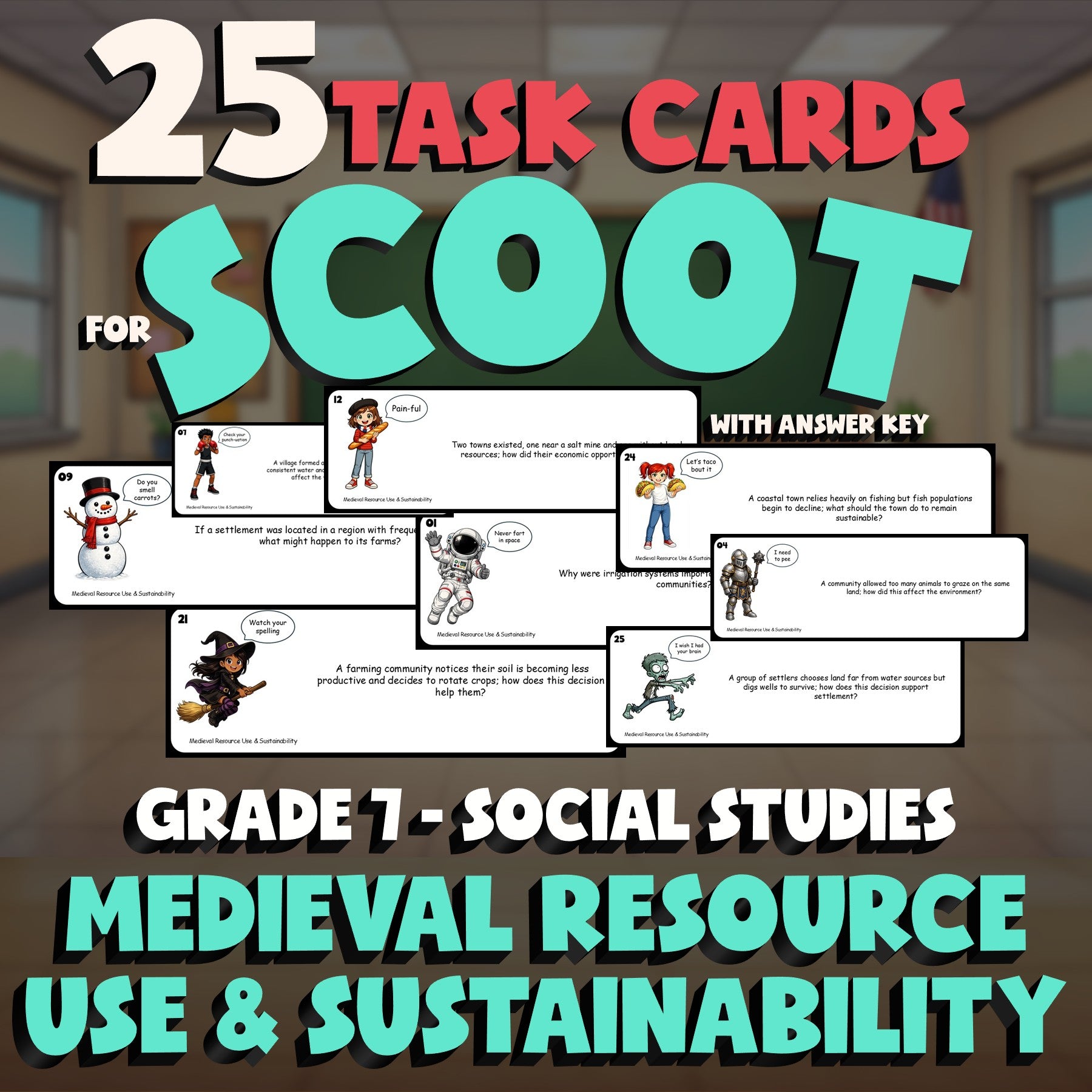 Medieval Resource Use & Sustainability SCOOT TASK CARDS Socials Game - Grade 7