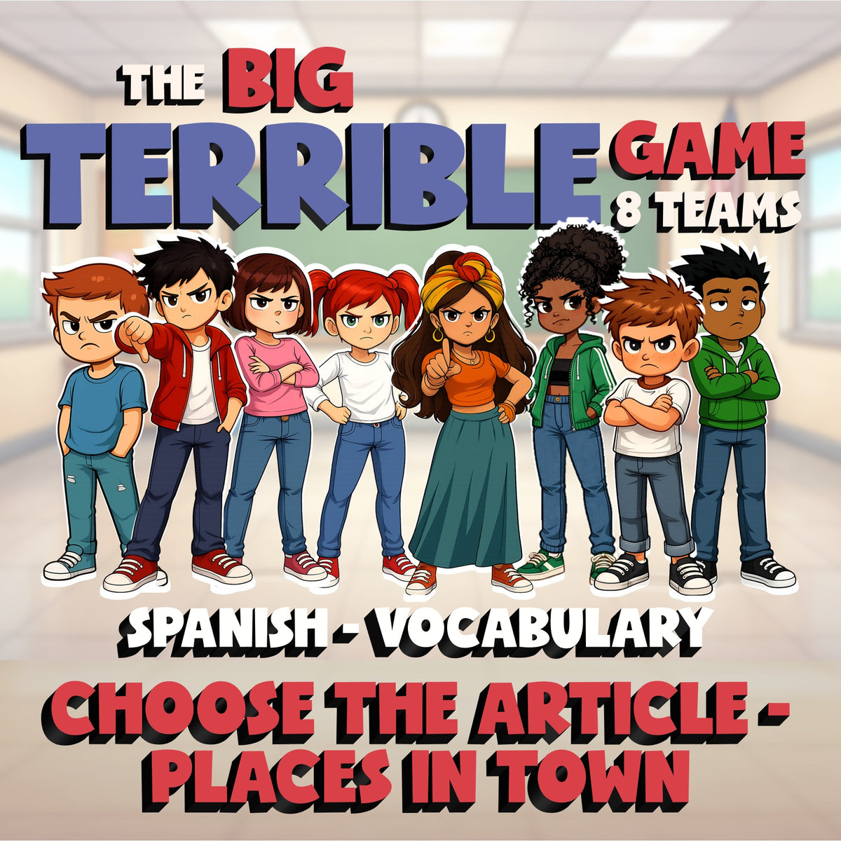 Choose The Article - Places in Town BIG TERRIBLE GAME - No Prep Spanish Exercise