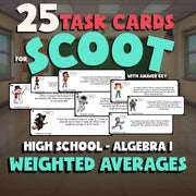 Weighted Averages SCOOT TASK CARDS Math Game - No Prep Algebra 1 Review Activity