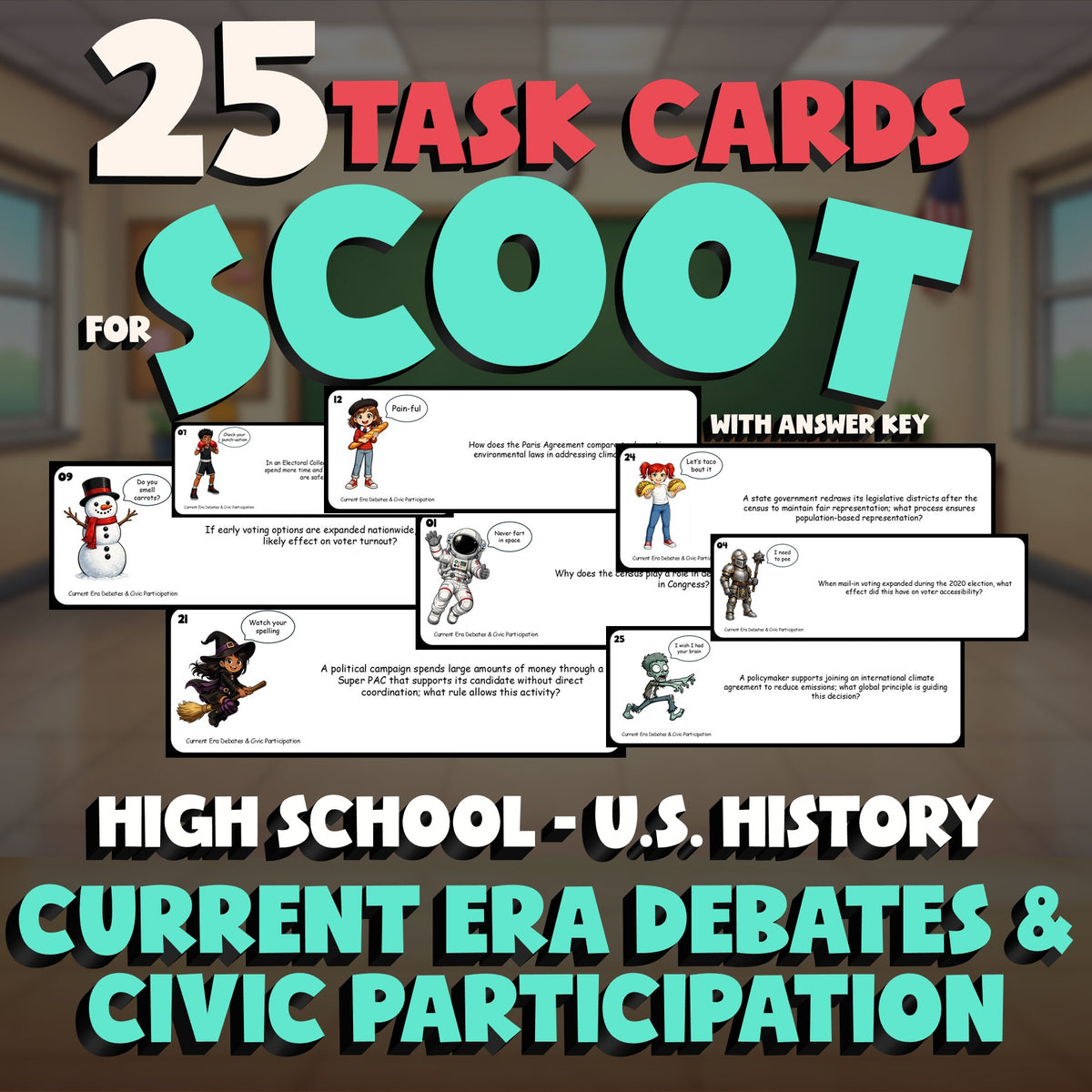 Current Era Debates & Civic Participation SCOOT TASK CARDS U.S. History Game