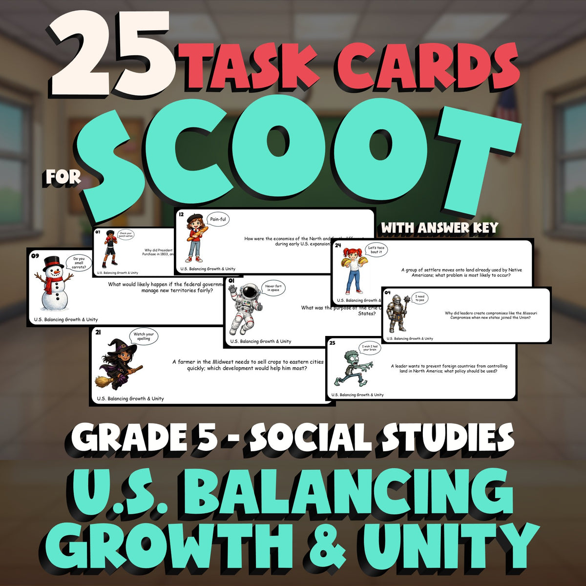 U.S. Balancing Growth & Unity SCOOT TASK CARDS Socials Game - No Prep Grade 5