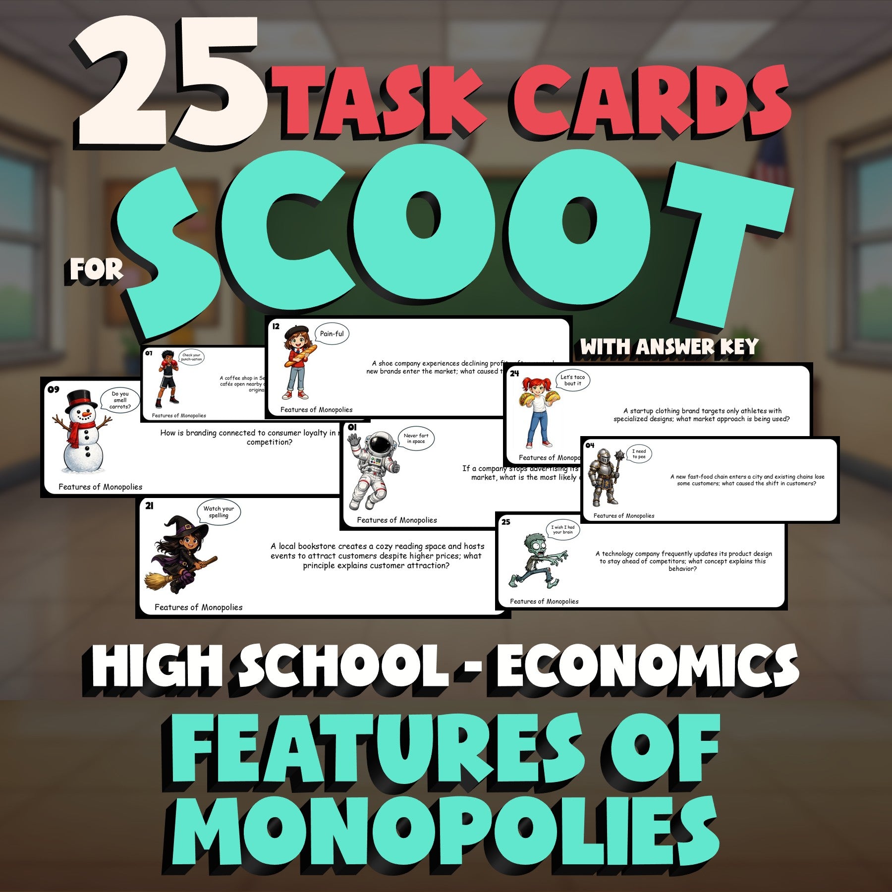 Features of Monopolies SCOOT TASK CARDS Economics Game - No Prep Review Activity