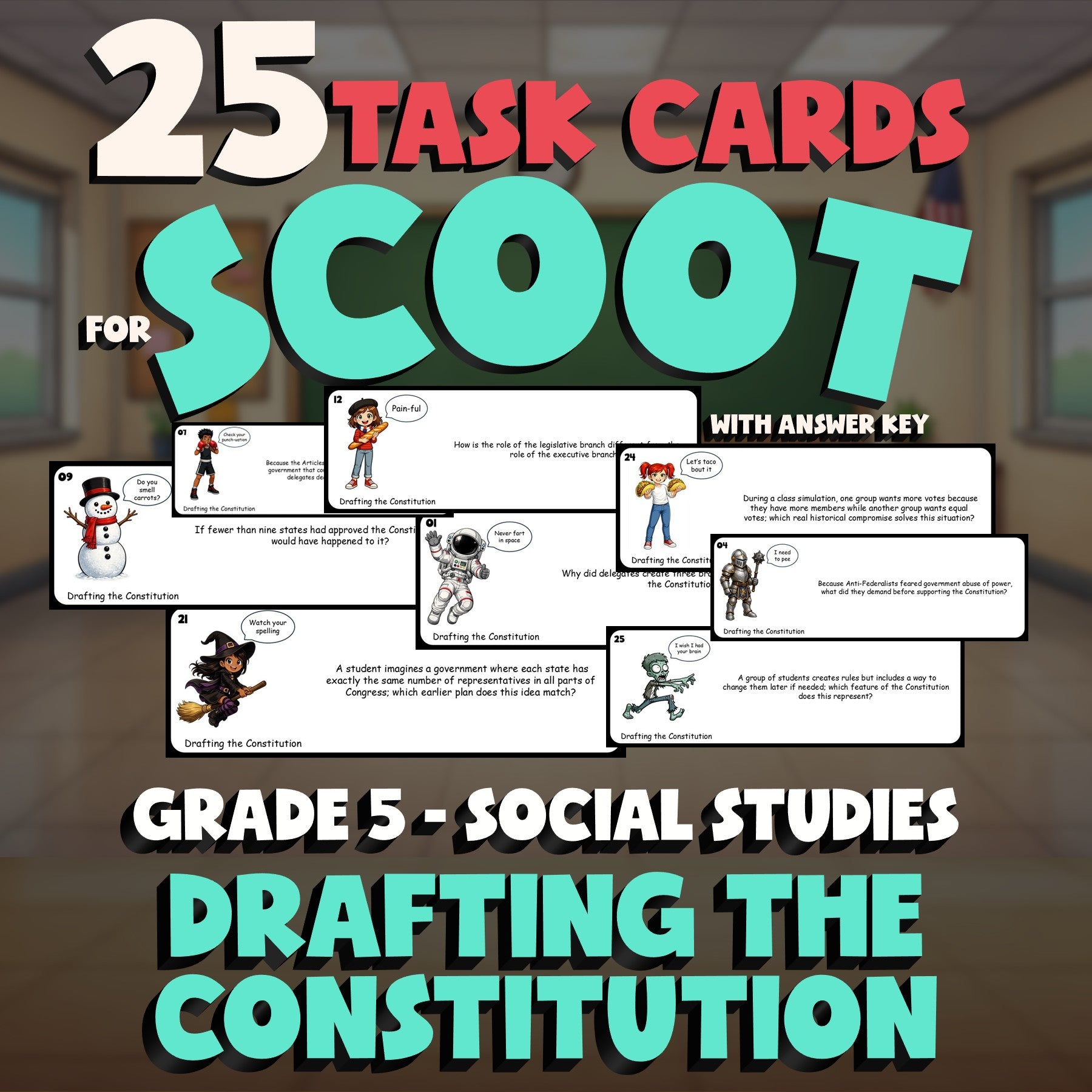 Drafting the Constitution SCOOT TASK CARDS Socials Game - No Prep Grade 5 Review