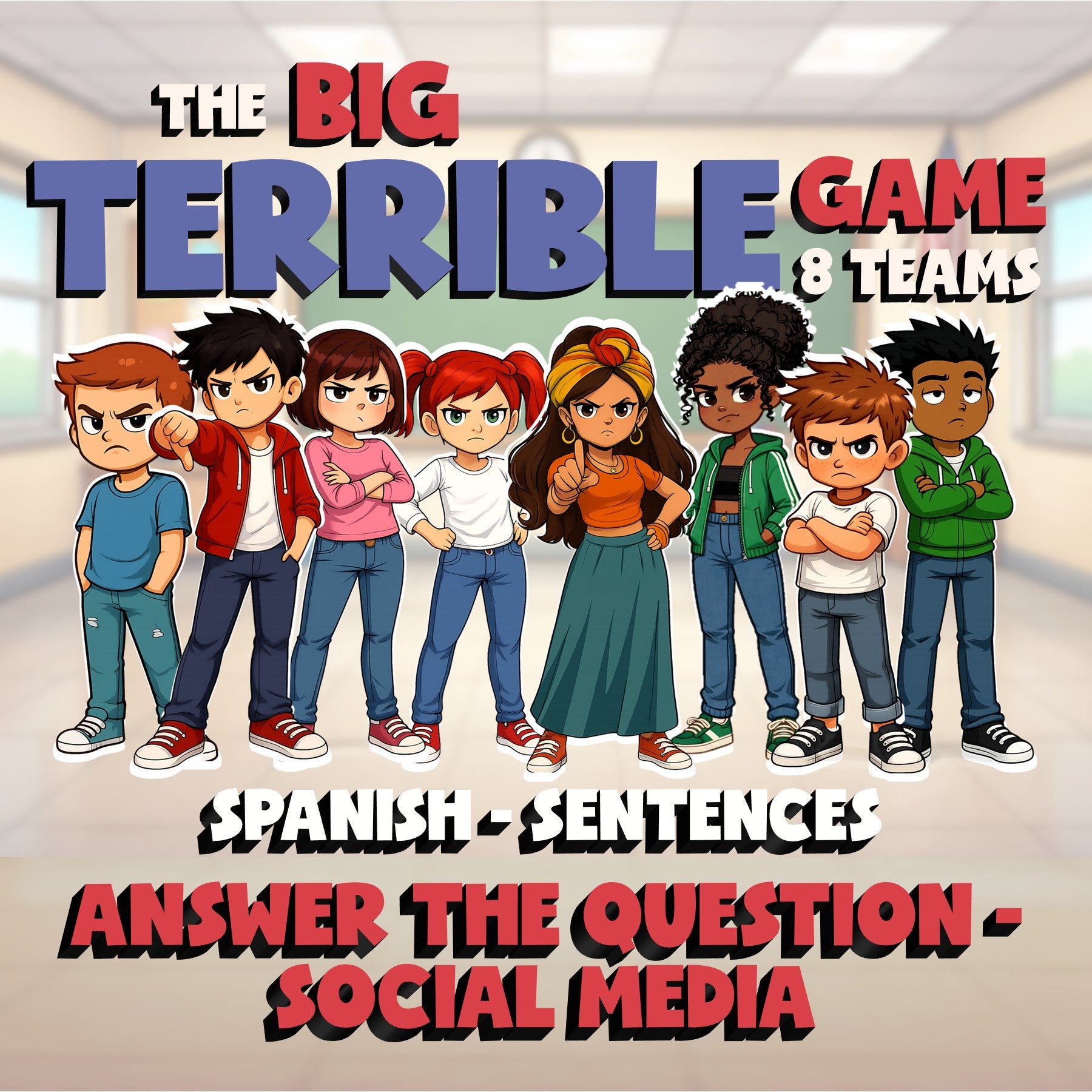 Answer the Question - Social Media BIG TERRIBLE GAME - No Prep Spanish Exercise