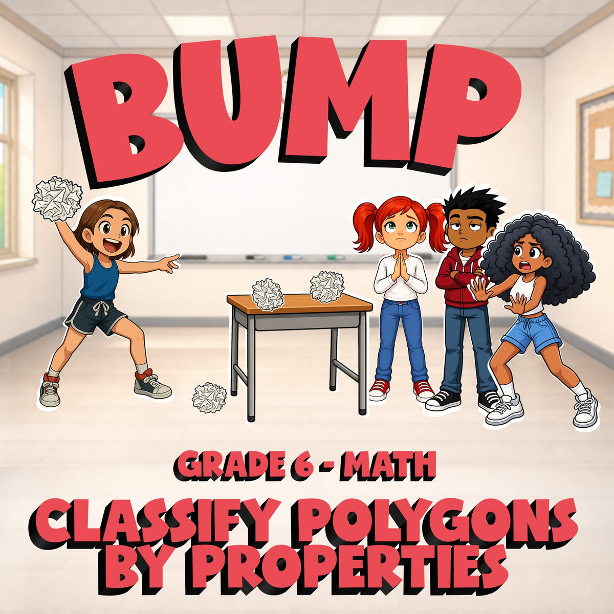 Classify Polygons by Properties BUMP Math Game - No Prep Grade 6 Review Activity