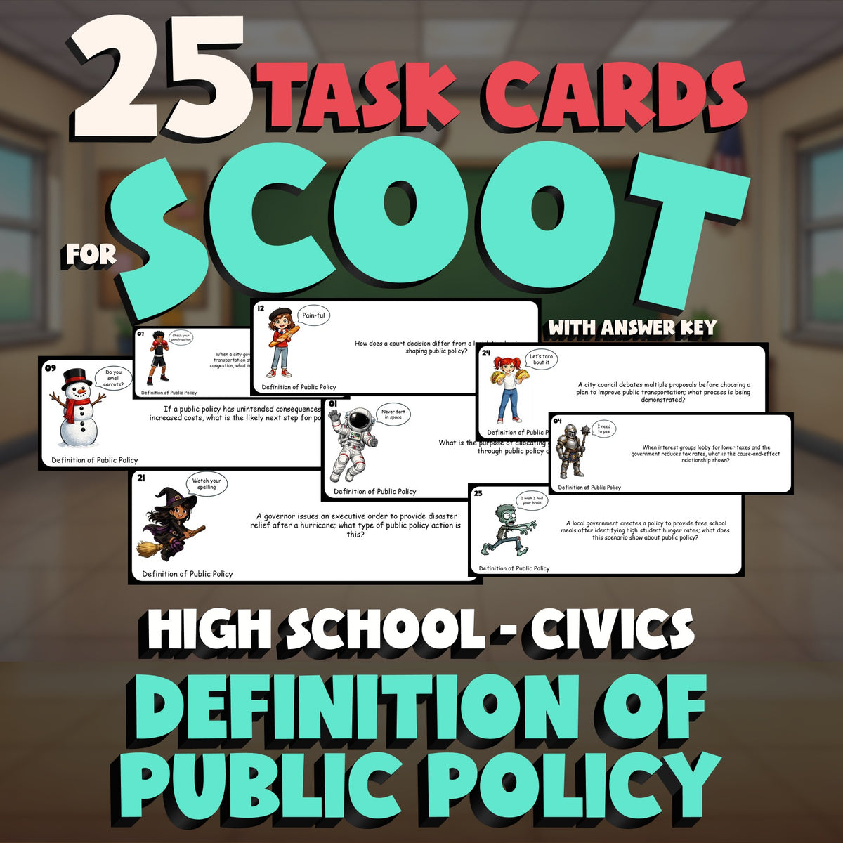 Definition of Public Policy SCOOT TASK CARDS Civics Game - No Prep Review