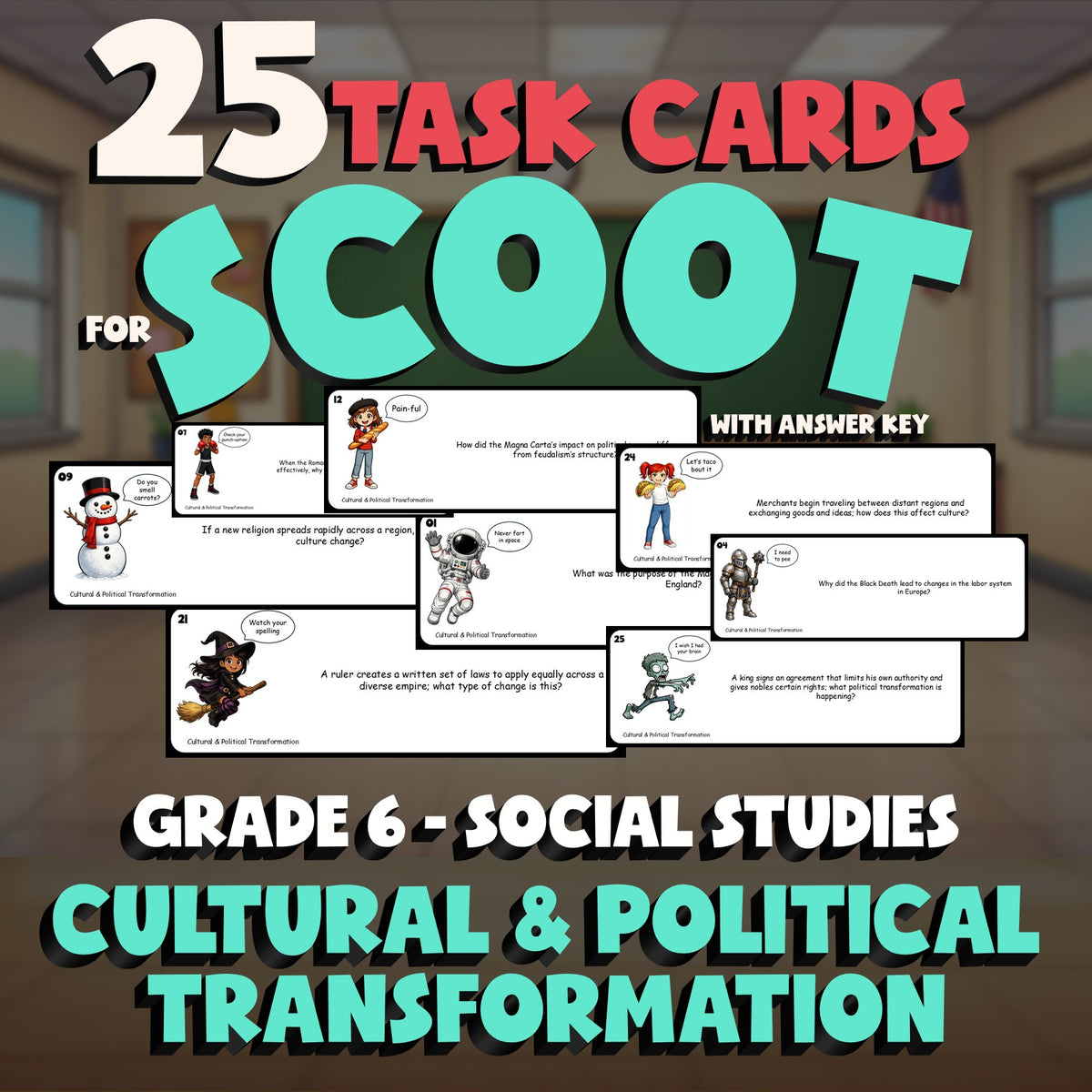 Cultural & Political Transformation SCOOT TASK CARDS Socials Game - Grade 6