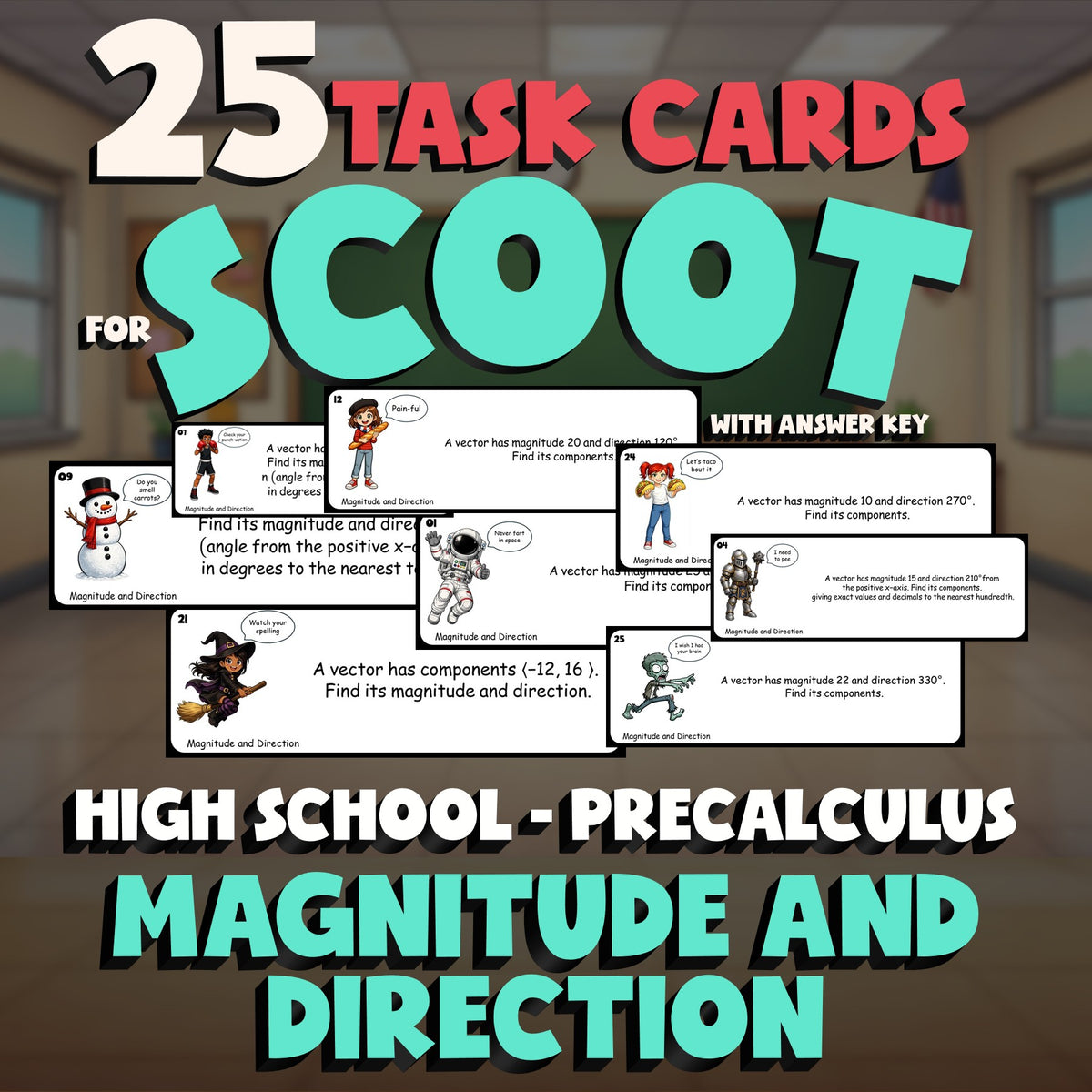 Magnitude and Direction SCOOT TASK CARDS Math Game - No Prep PreCalculus Review