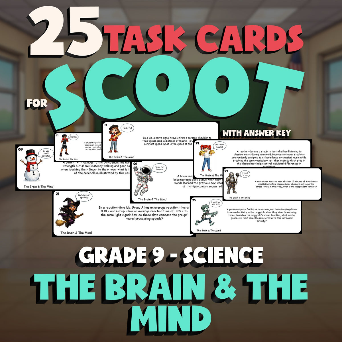 The Brain & The Mind SCOOT TASK CARDS Science Game - No Prep Grade 9 Review