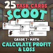 Calculate Profit & Loss SCOOT TASK CARDS Math Game - No Prep Grade 7 Review