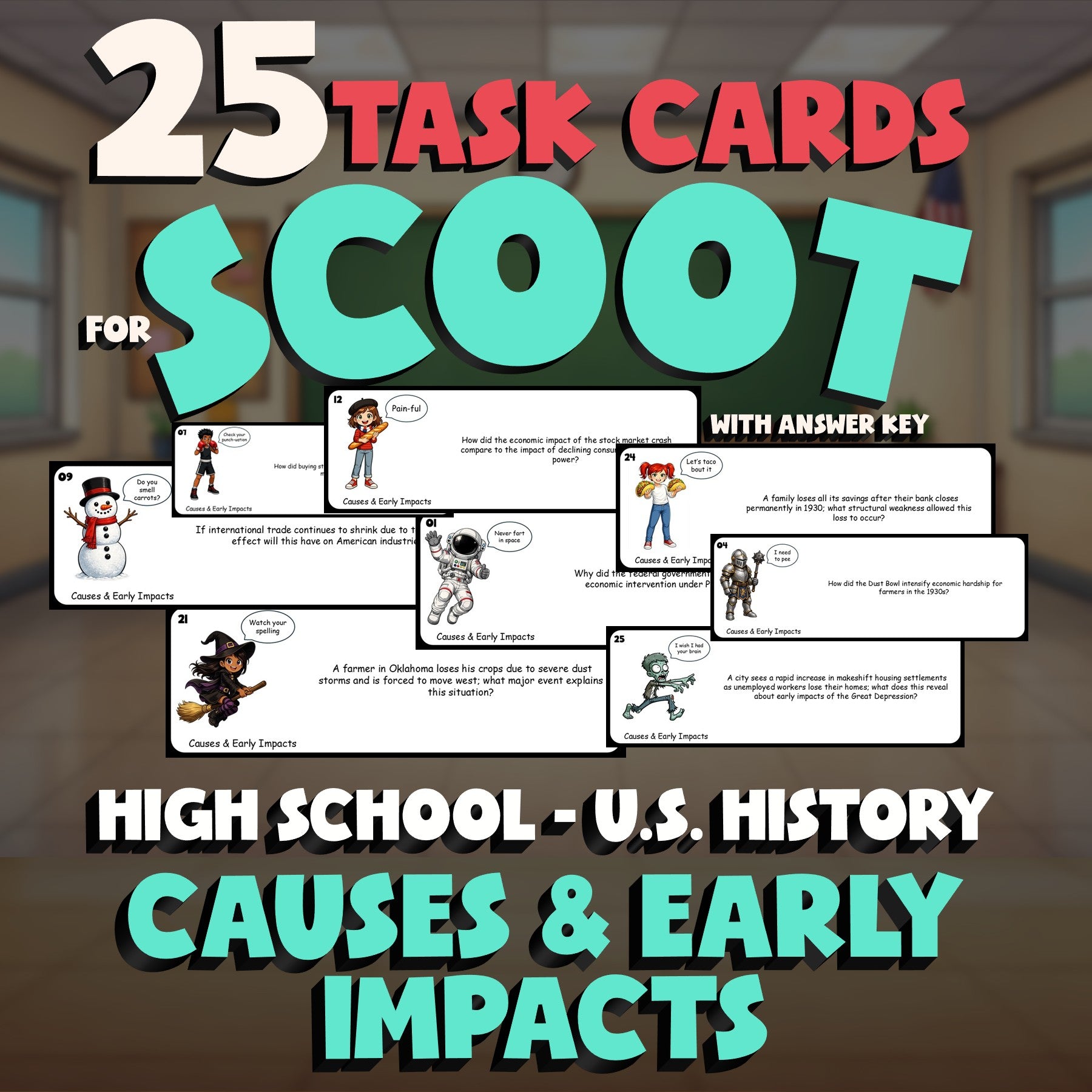 Causes & Early Impacts SCOOT TASK CARDS U.S. History Game - No Prep Review