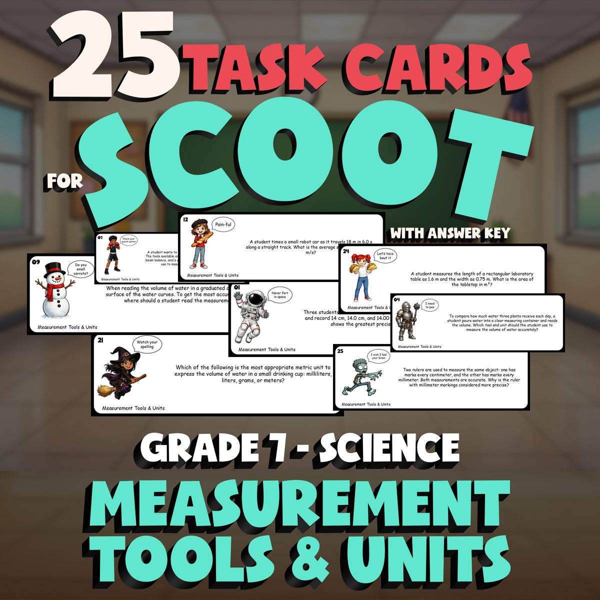 Measurement Tools & Units SCOOT TASK CARDS Science Game - No Prep Grade 7 Review