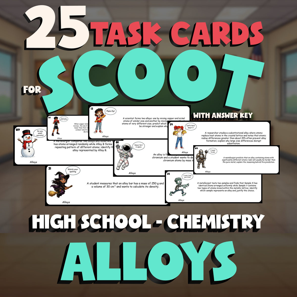 Alloys SCOOT TASK CARDS Science Game - No Prep Chemistry Review Activity