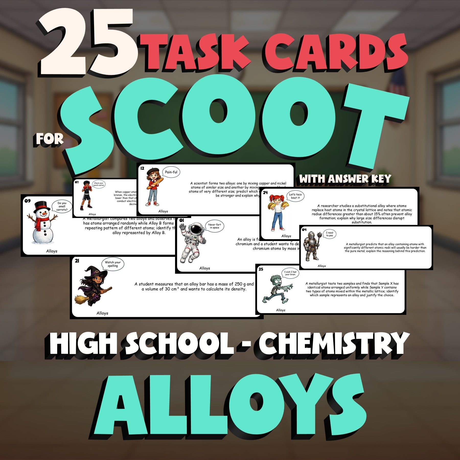 Alloys SCOOT TASK CARDS Science Game - No Prep Chemistry Review Activity