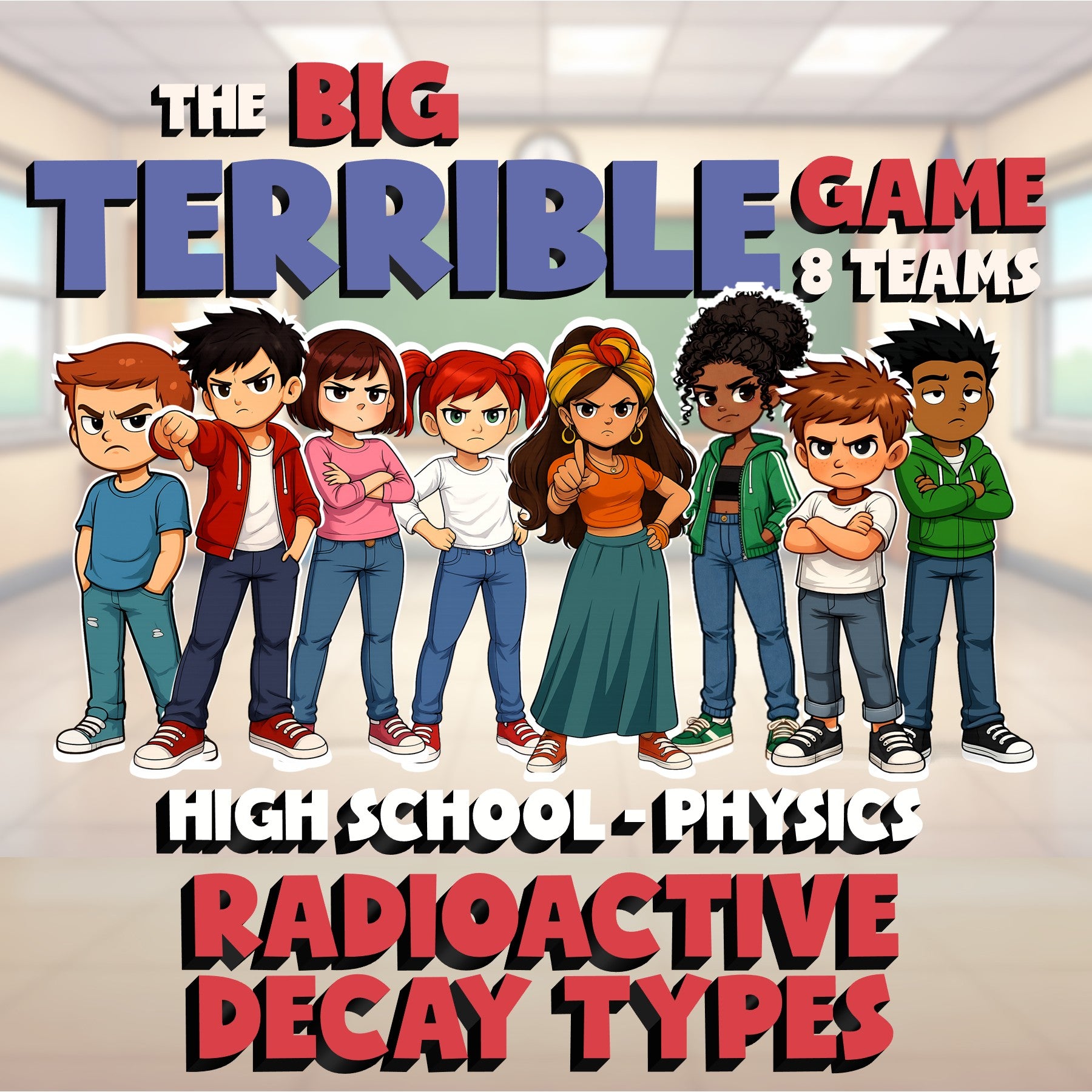 Radioactive Decay Types BIG TERRIBLE GAME - No Prep Physics Science Review