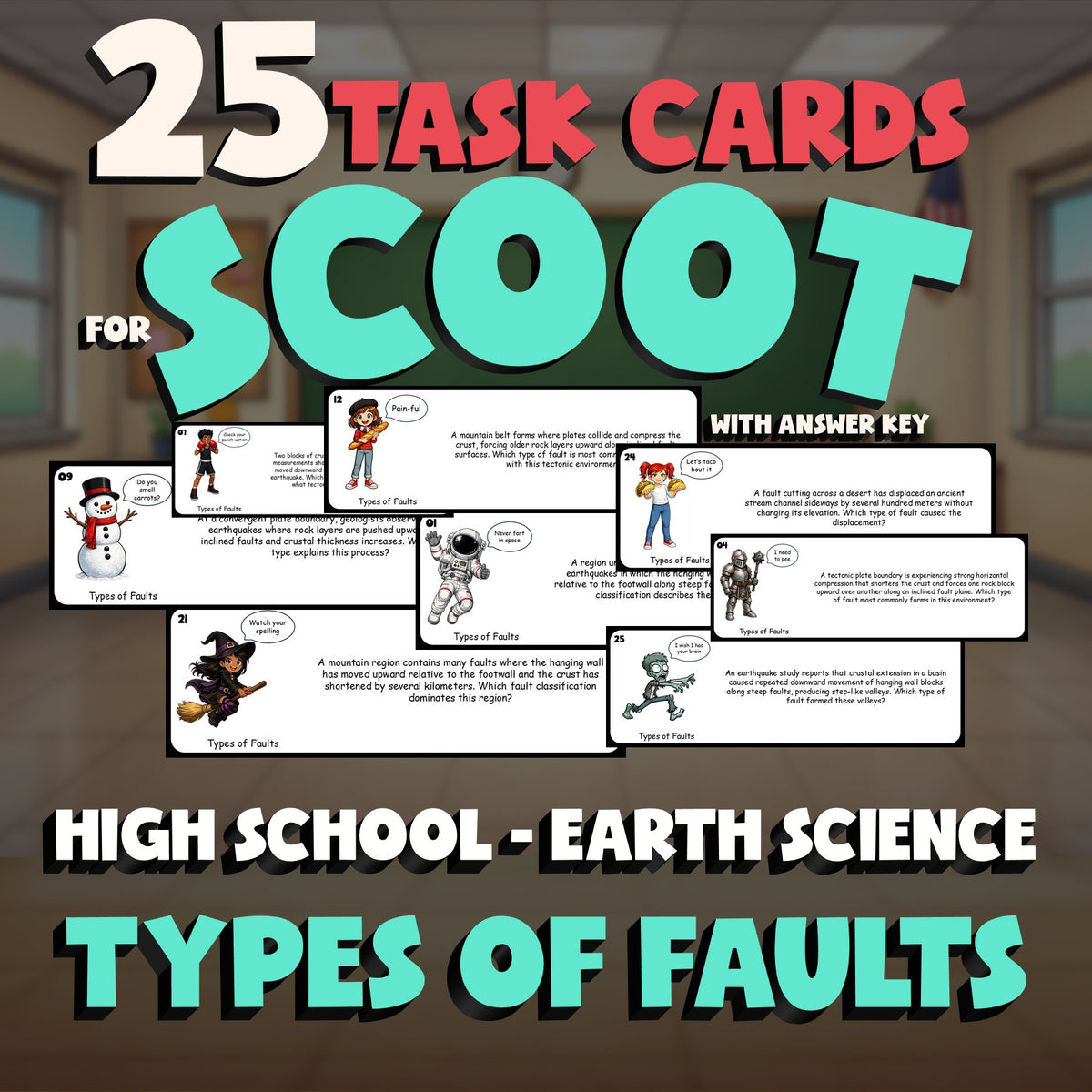 Types of Faults SCOOT TASK CARDS Game - No Prep Earth Science Review Activity