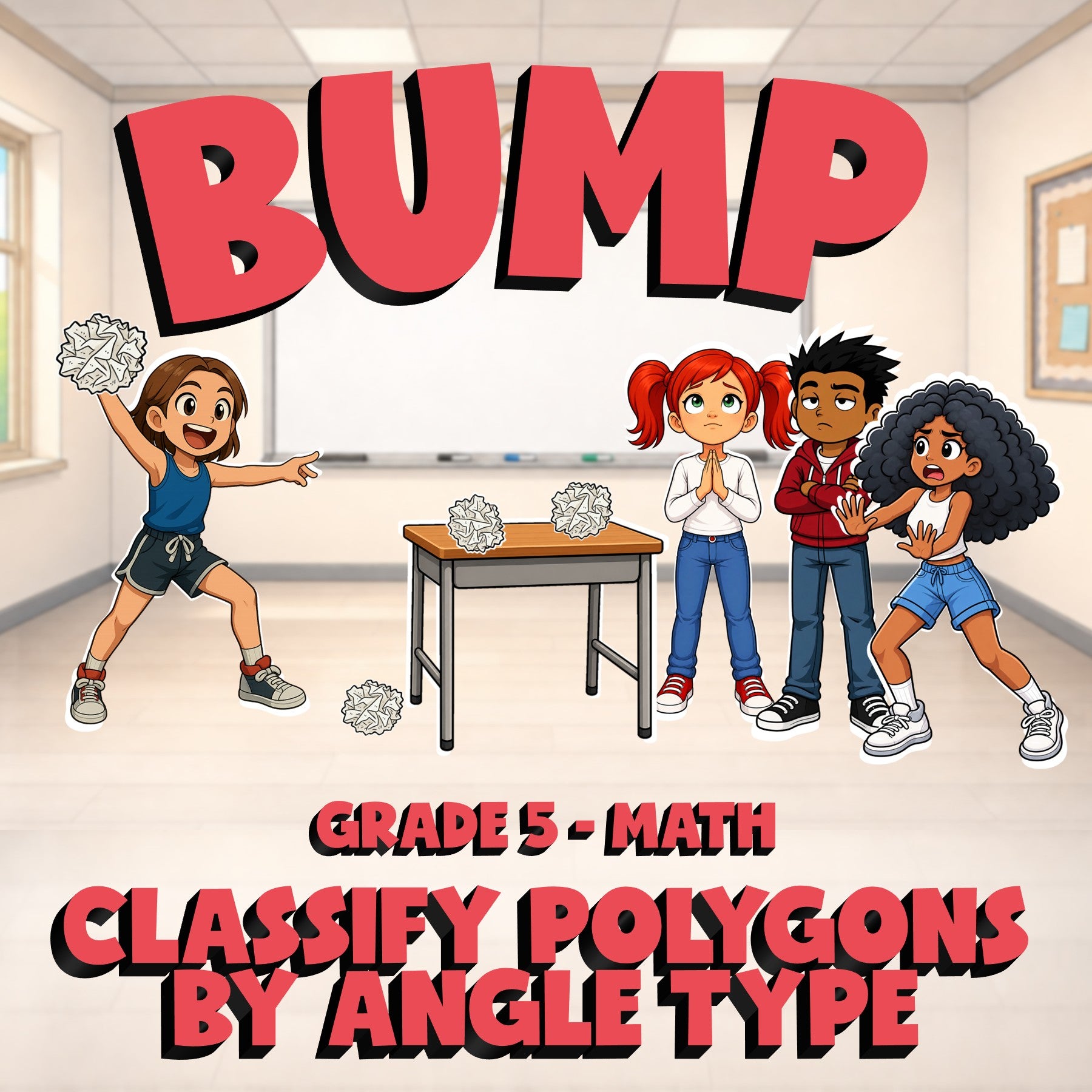 Classify Polygons by Angle Type BUMP Math Game - No Prep Grade 5 Review Activity