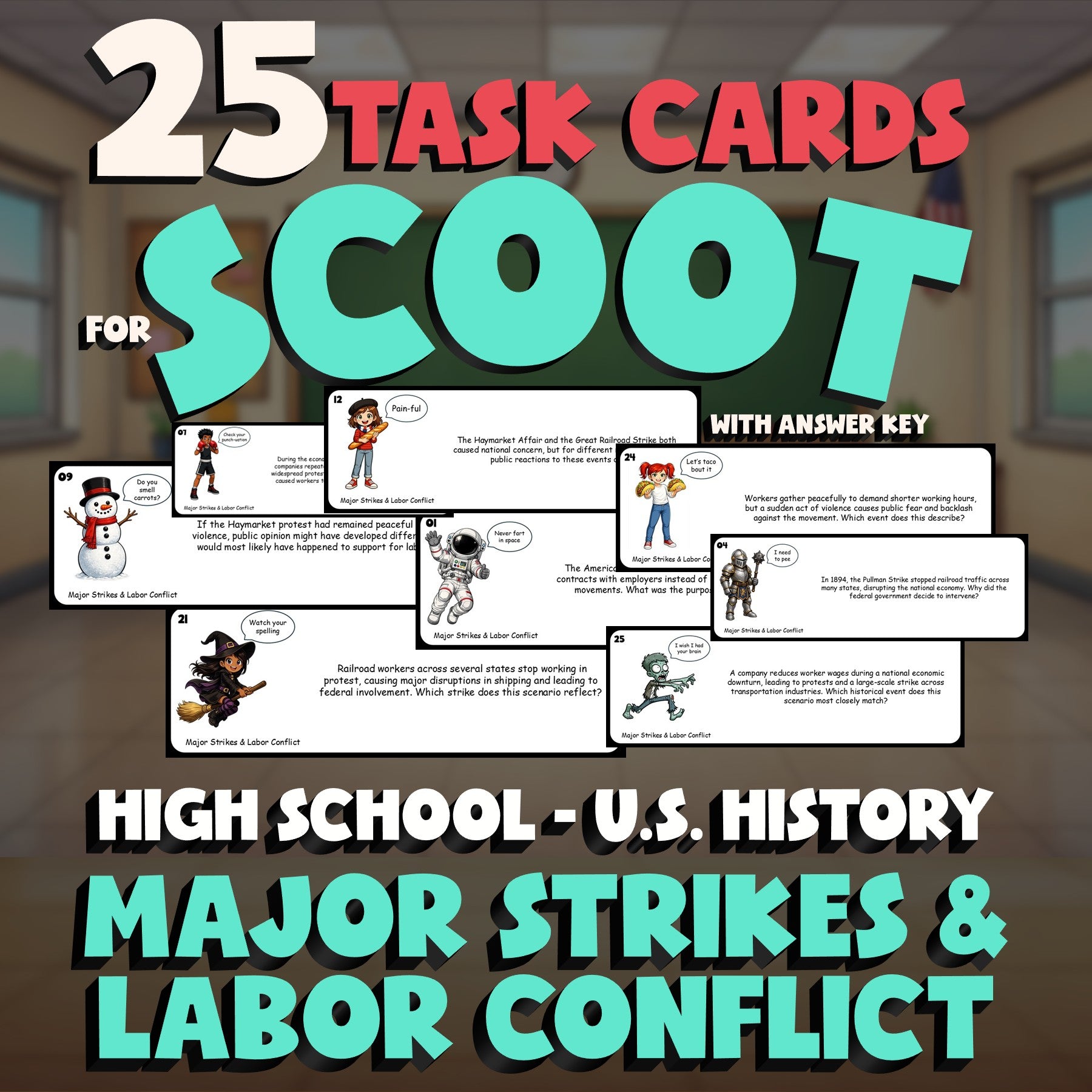 Major Strikes & Labor Conflict SCOOT TASK CARDS U.S. History Game - No Prep