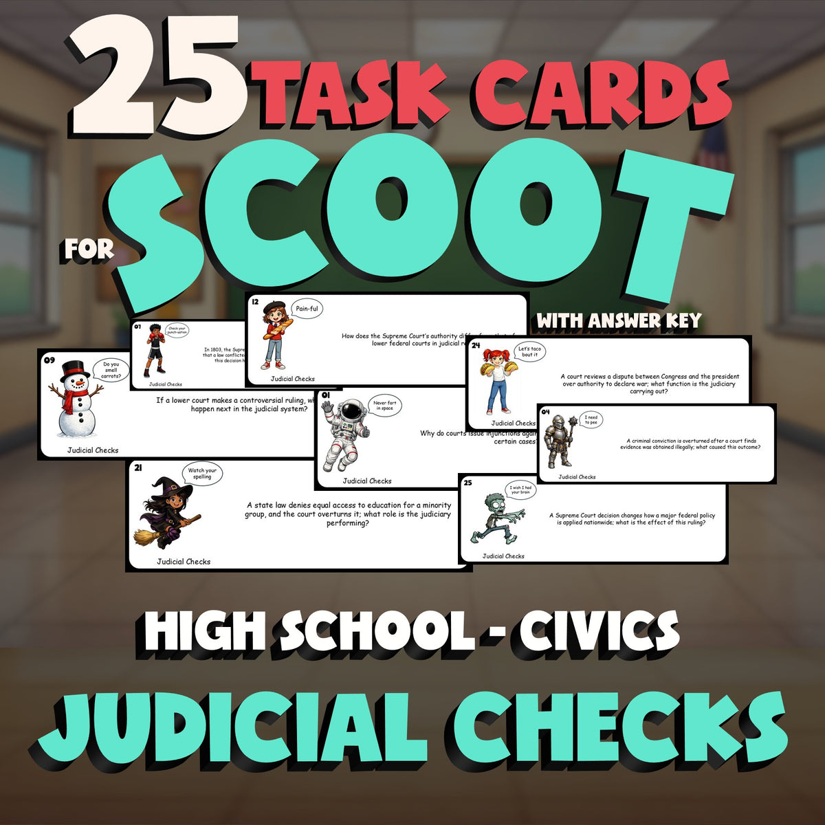Judicial Checks SCOOT TASK CARDS Civics Game - No Prep Review Activity