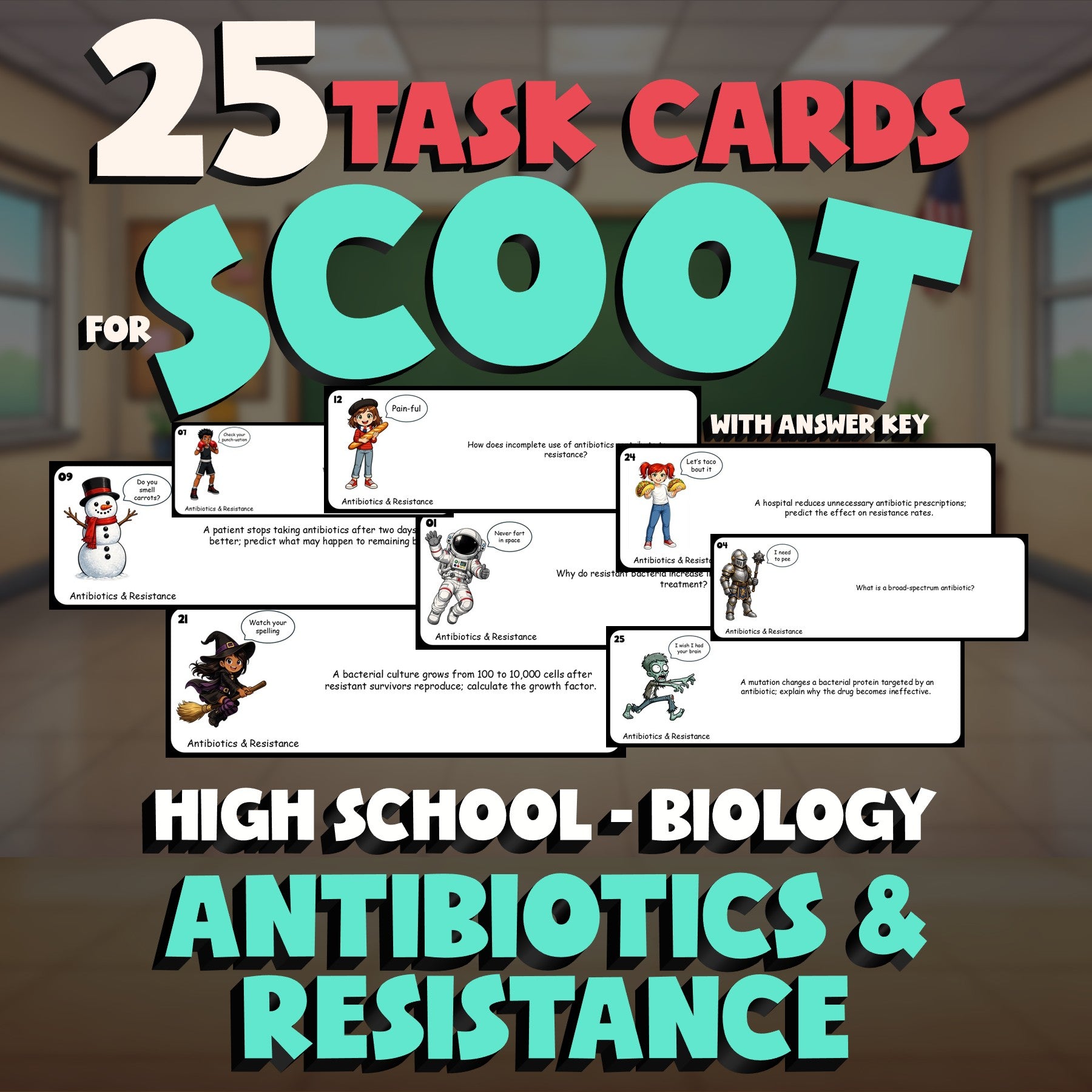 Antibiotics & Resistance SCOOT TASK CARDS Science Game - No Prep Biology Review