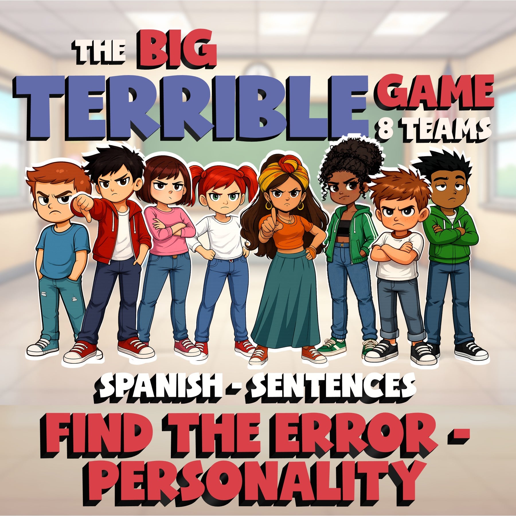 Find the Error - Personality BIG TERRIBLE GAME - No Prep Spanish Exercise