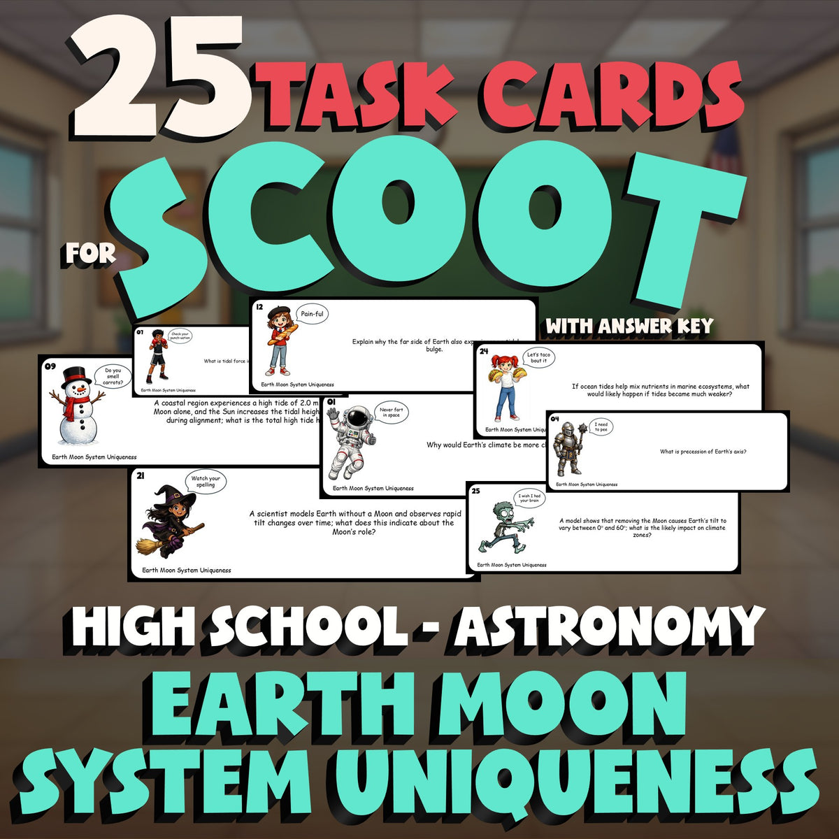 Earth Moon System Uniqueness SCOOT TASK CARDS Science Game - No Prep Astronomy