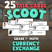 Currency Exchange SCOOT TASK CARDS Math Game - No Prep Grade 7 Review Activity