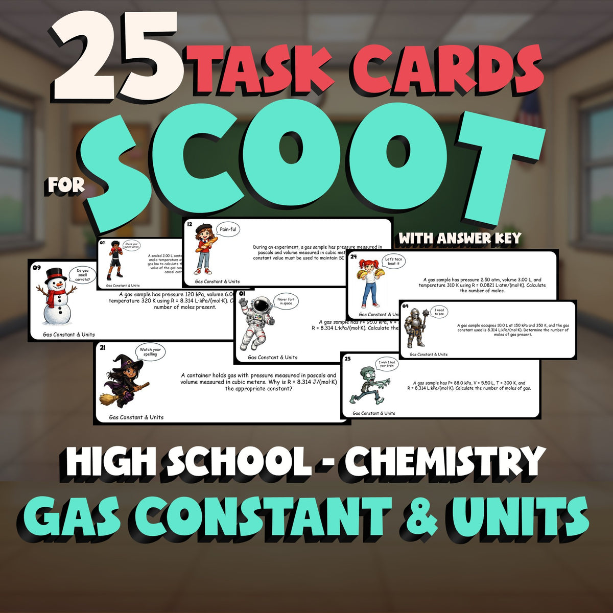 Gas Constant & Units SCOOT TASK CARDS Science Game - No Prep Chemistry Review
