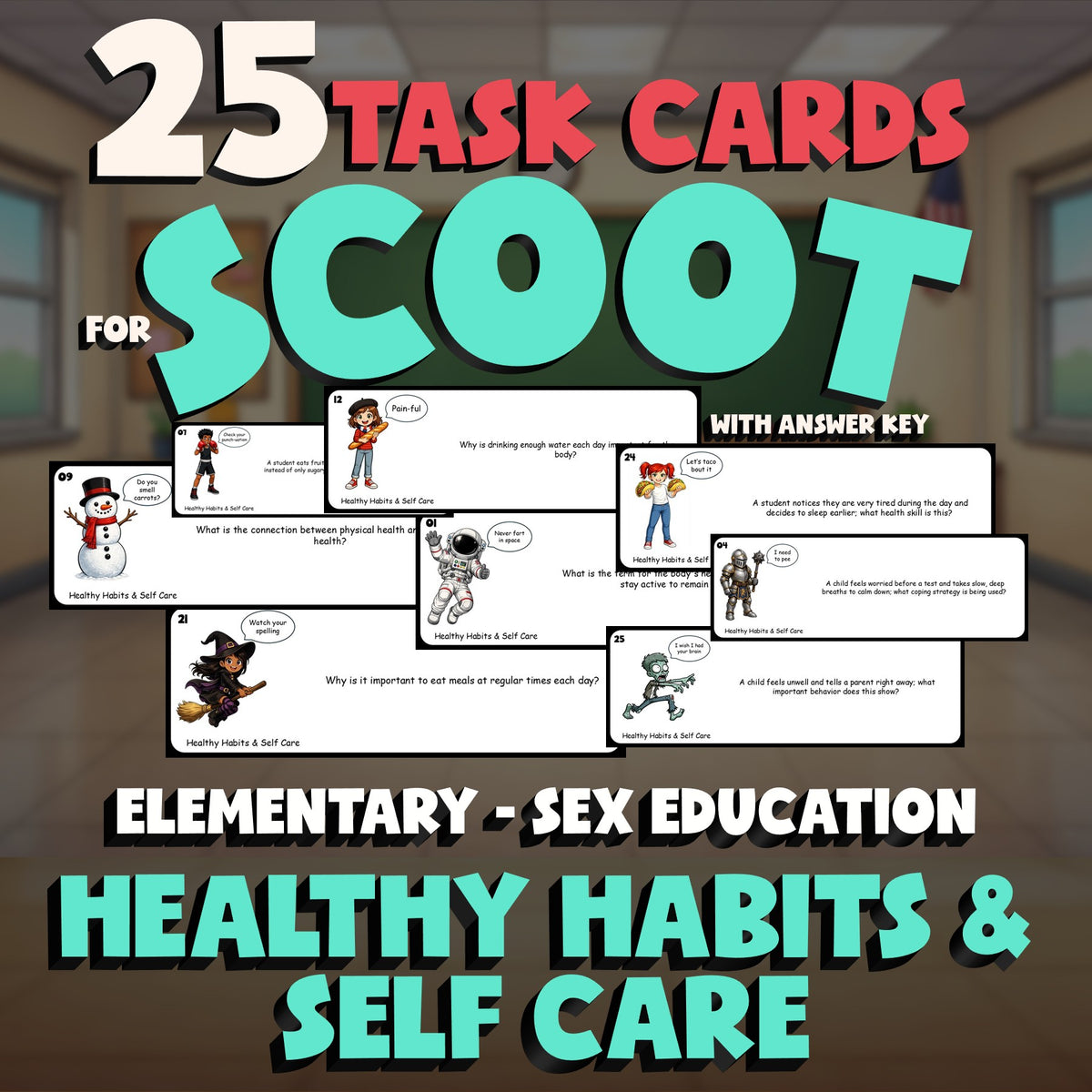 Healthy Habits & Self Care SCOOT TASK CARDS Game - Elementary Sex Education