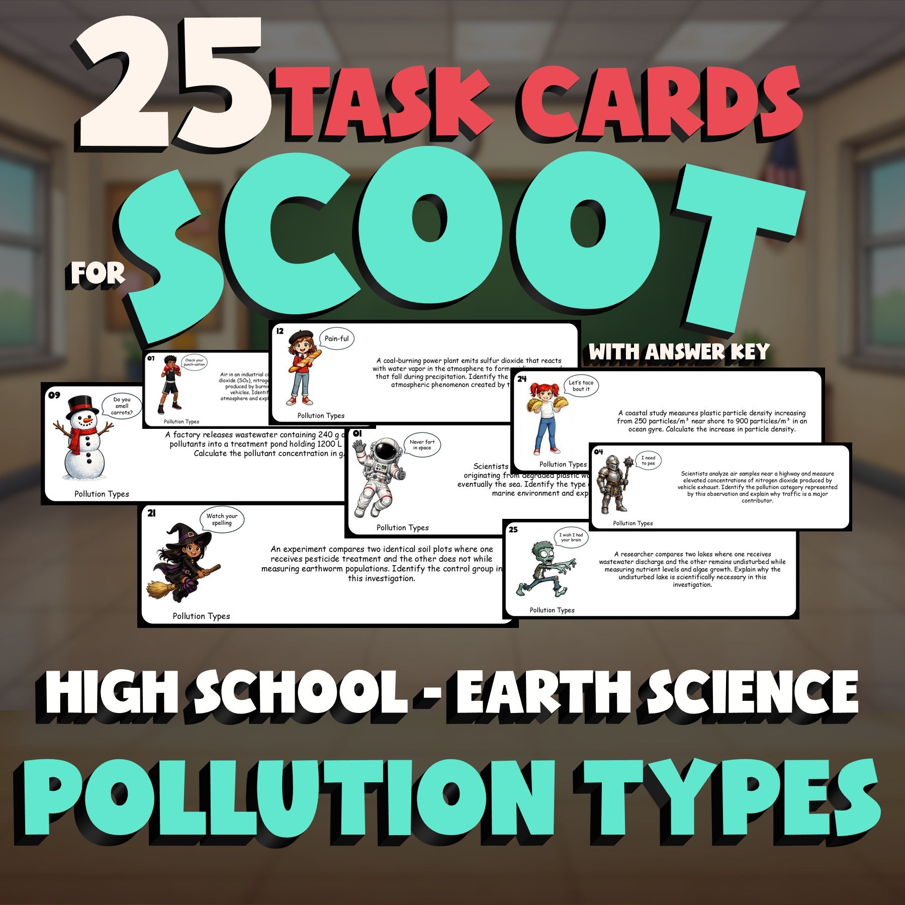 Pollution Types SCOOT TASK CARDS Game - No Prep Earth Science Review Activity