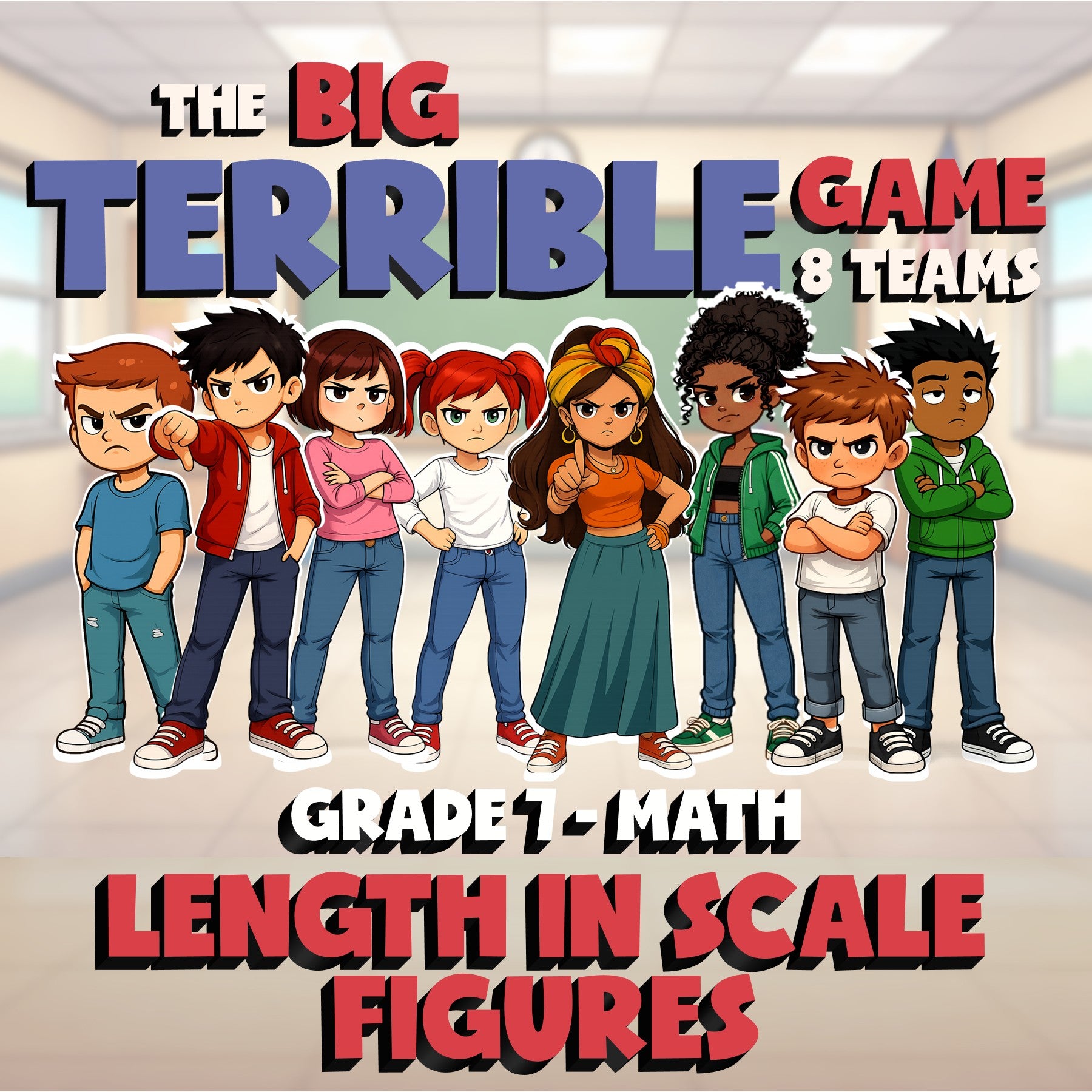 Length in Scale Figures BIG TERRIBLE GAME - No Prep Grade 7 Math Review Activity