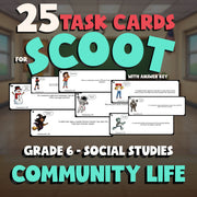 Community Life SCOOT TASK CARDS Socials Game - No Prep Grade 6 Review Activity