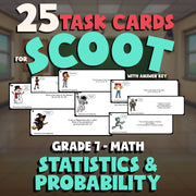 Statistics & Probability SCOOT TASK CARDS Math Game - No Prep Grade 7 Review