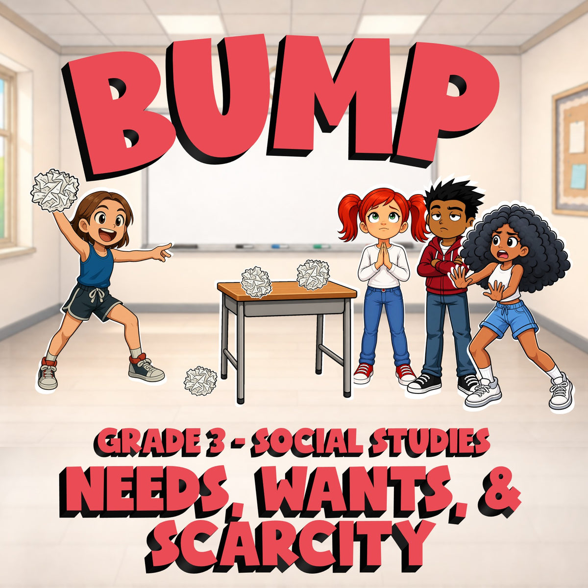 Needs, Wants, & Scarcity BUMP Socials Game - No Prep Grade 3 Review Activity